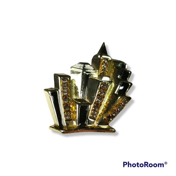 AJC Vintage City Scape Building Brooch Pin Enamel and Rhinestone RARE - Picture 11 of 13